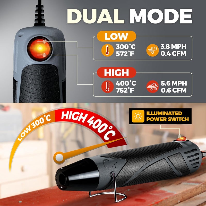 Chandler Tool Heat Gun for Crafting, Mini Dual Temp Hot Air Gun Tool for Epoxy Resin, Shrink Wrapping, Vinyl Wrap, Embossing, Electronics, Candle Making, Sublimation, Phone Repair & DIY (Grey/Black) - Image 5